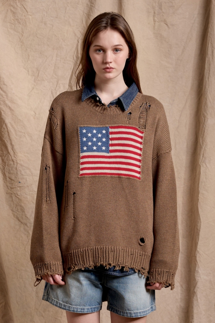 AMERICAN FLAG SWEATER LIGHT HEATHER B