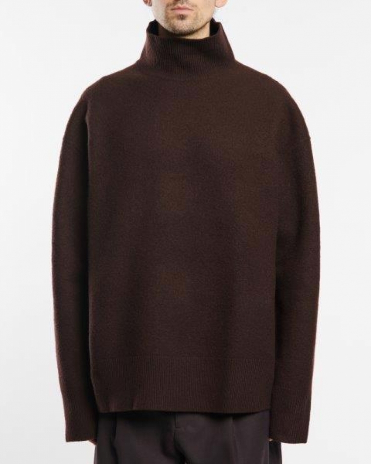 5GG BOILED WOOL ROLL NECK ESPRESSO BROWN