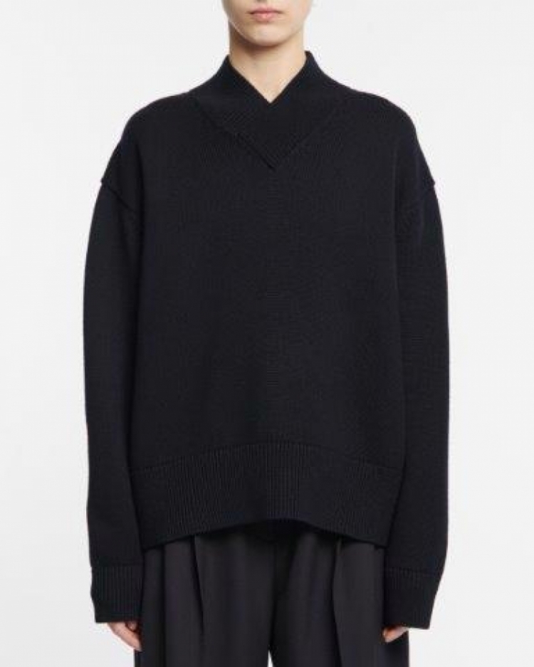 5GG CROSS OVER NECK JUMPER NAVY