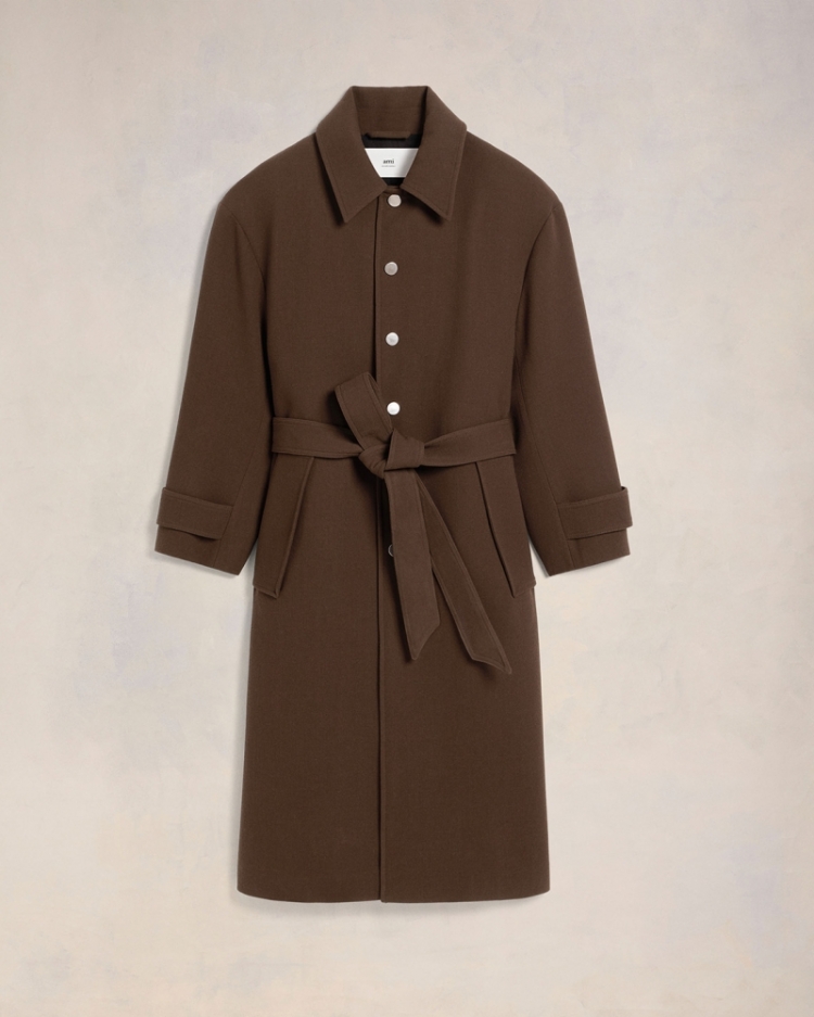 BELTED HOODED COAT 221 DARK COFFEE