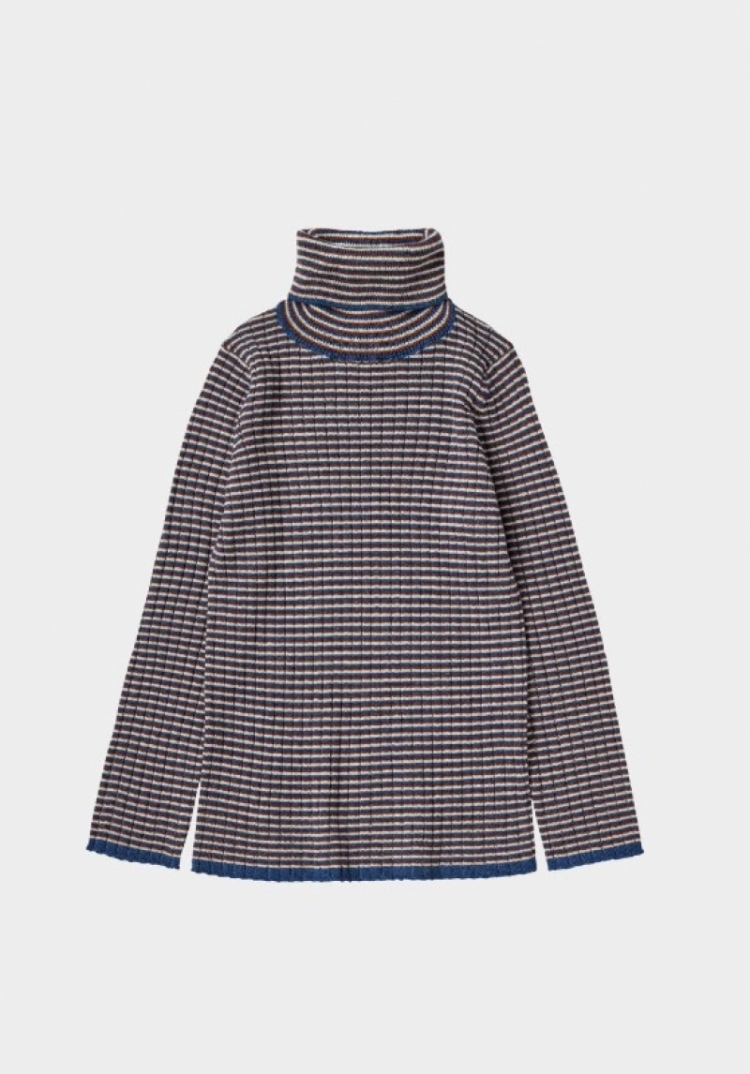 Rollneck Blouse ecru/pond blue/