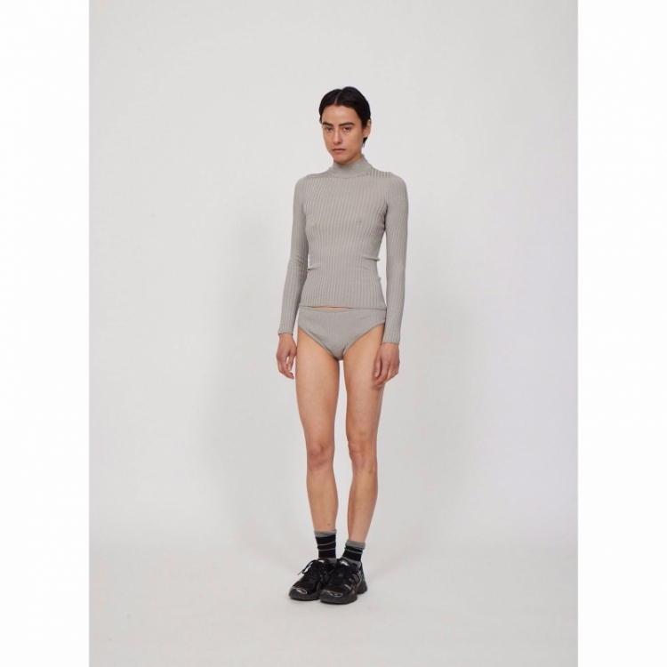 LONG SLEEVES RIB SWEATER GREY