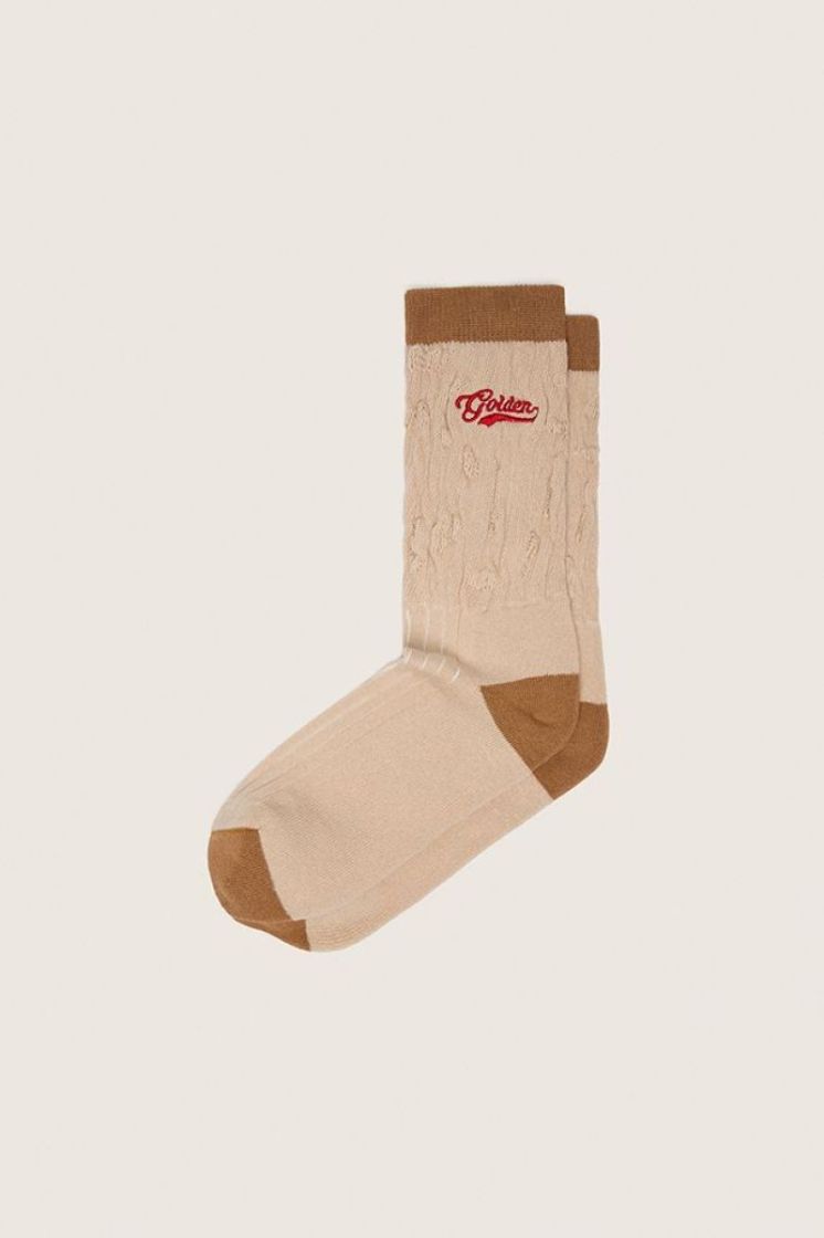 SOCKS FULL RIB EMBROIDERY - BEIGE/MOCHA M