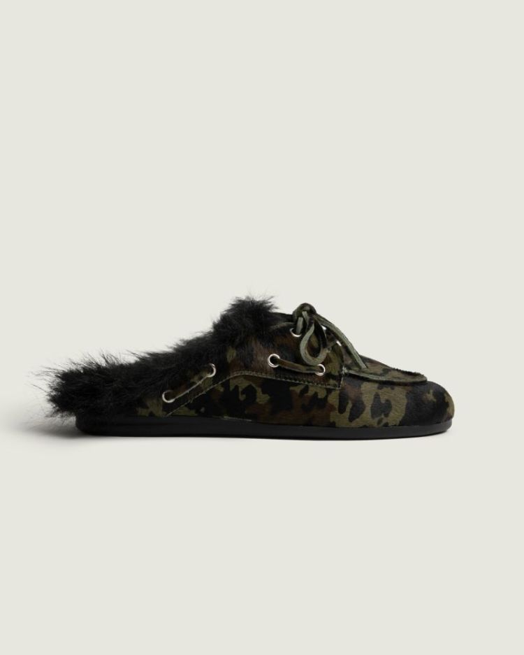 Boat Loafer Mule Hairy Fur - C 10000 CAMO