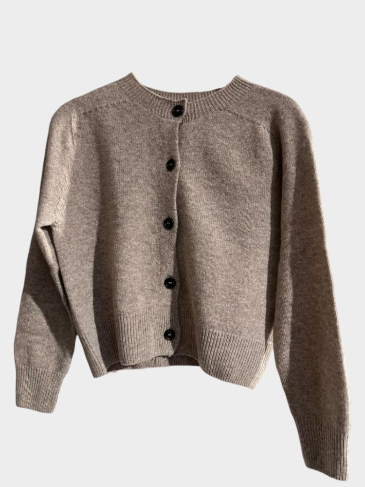 SMALL CREW NECK CARDIGAN - NATURAL