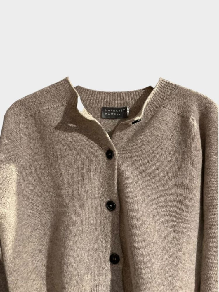 SMALL CREW NECK CARDIGAN - NATURAL