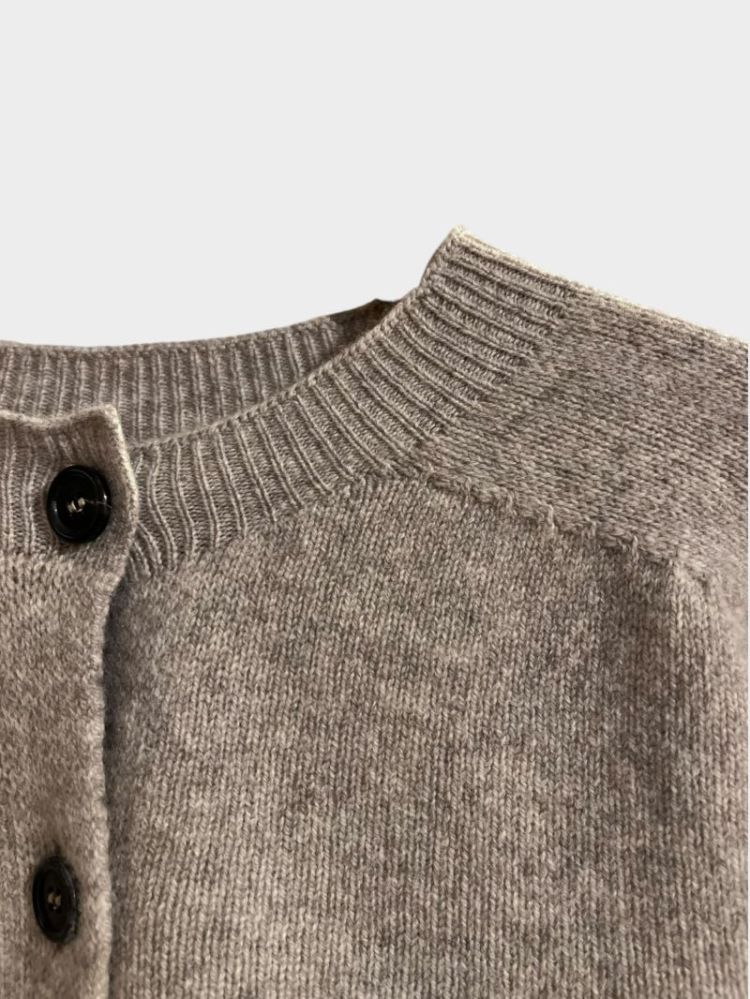SMALL CREW NECK CARDIGAN - NATURAL