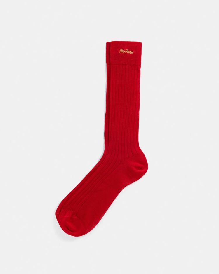 AMI PARIS EMBROIDERY THIN SOCK A399 SCARLET